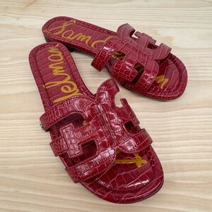 Sam Edelman Red Croc-Embossed Slides